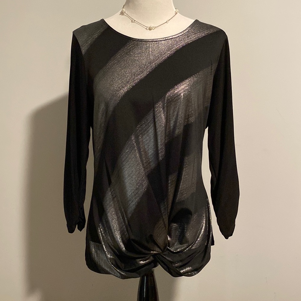 New Directions Black and Shimmering Silver Blouse. Size M